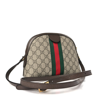 Gucci GG Supreme Monogram Textured Dollar Calfskin Web Small Ophidia Dome Shoulder Bag Beige Ebony New Acero 3 of 10
