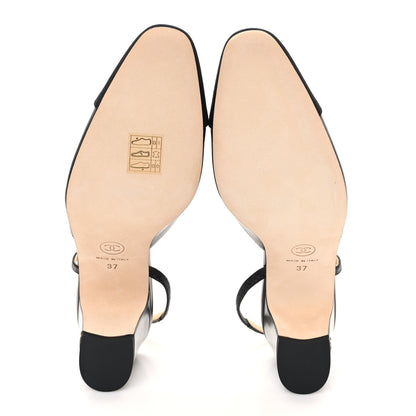 Chanel Goatskin Grosgrain Cap Toe CC Slingback Pumps 37 Black 6 of 10