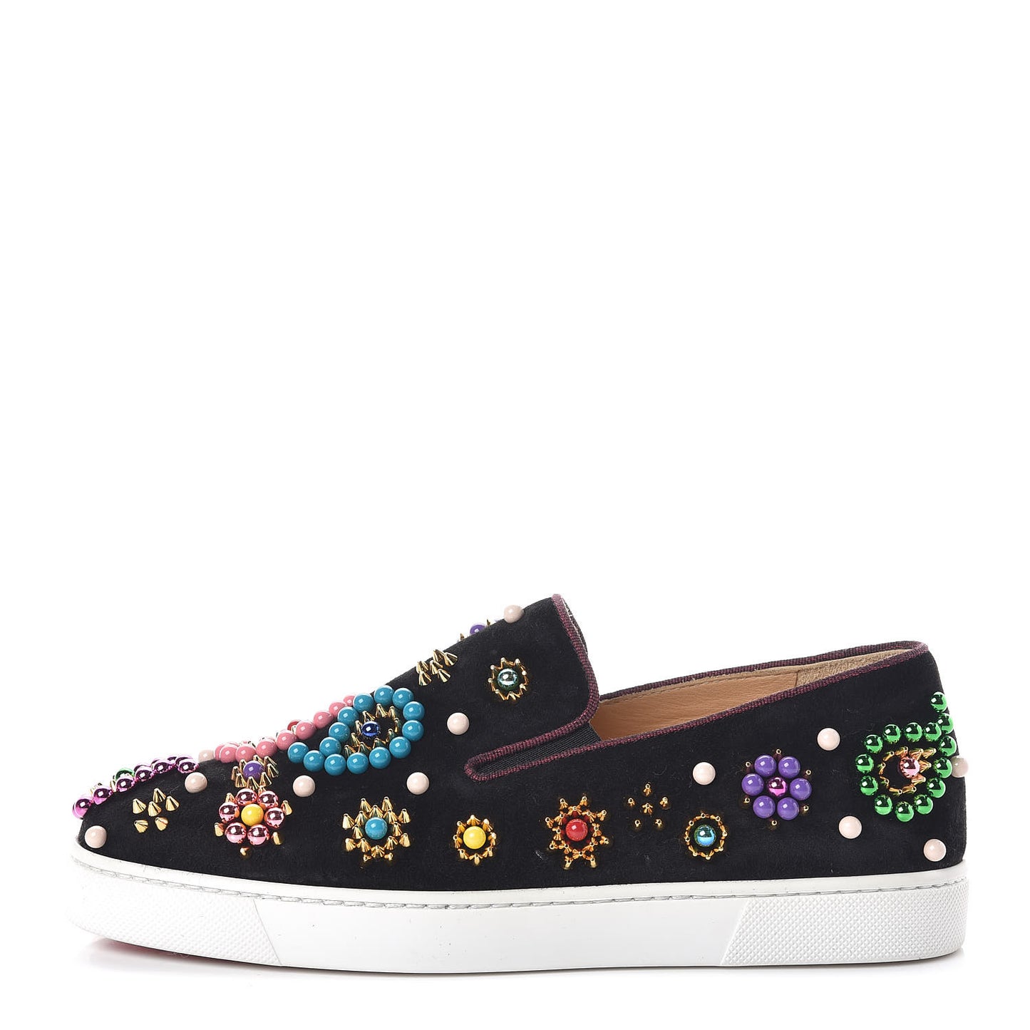 Veau Velours Beaded Candy Boat Flats 36 Black