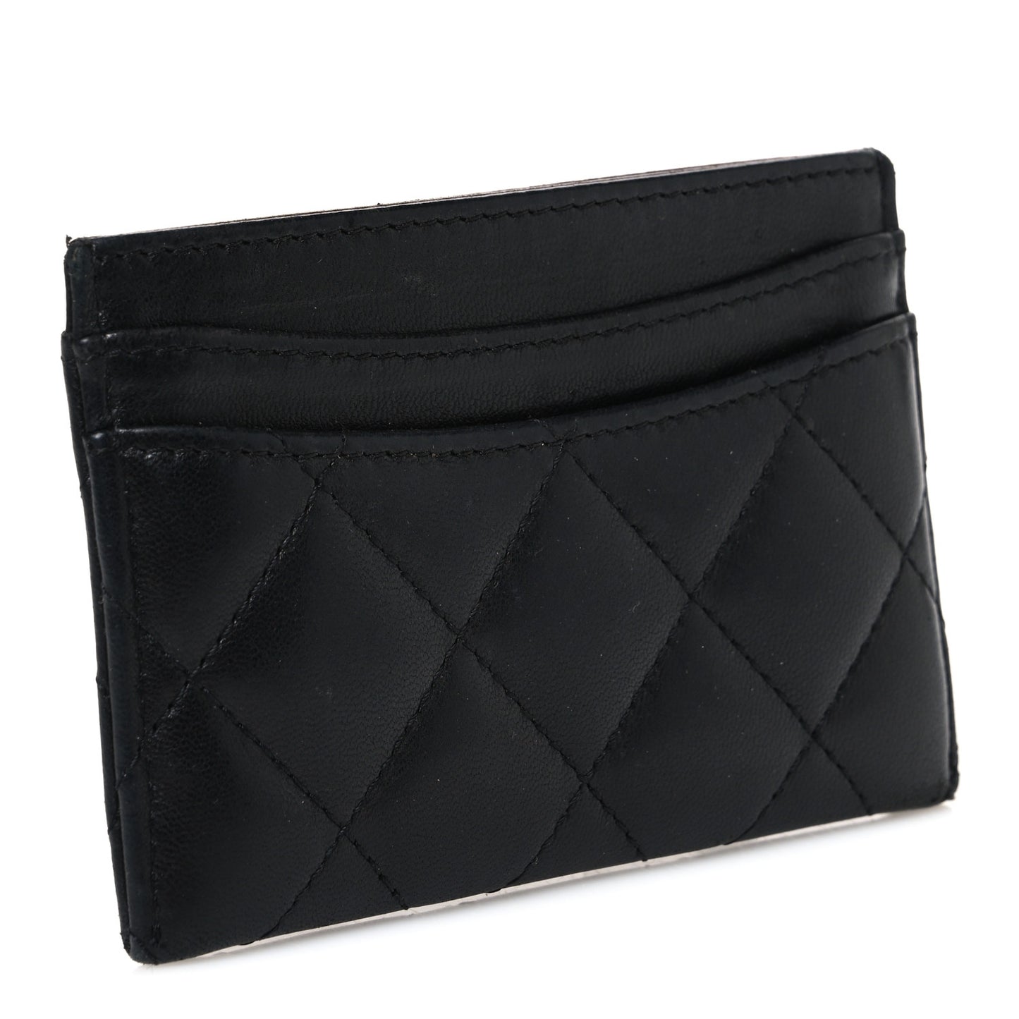 Lambskin Quilted Card Holder Black