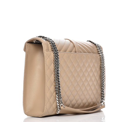 Saint Laurent Grain De Poudre Large Triquilt Monogram Satchel Dark Beige 3 of 7