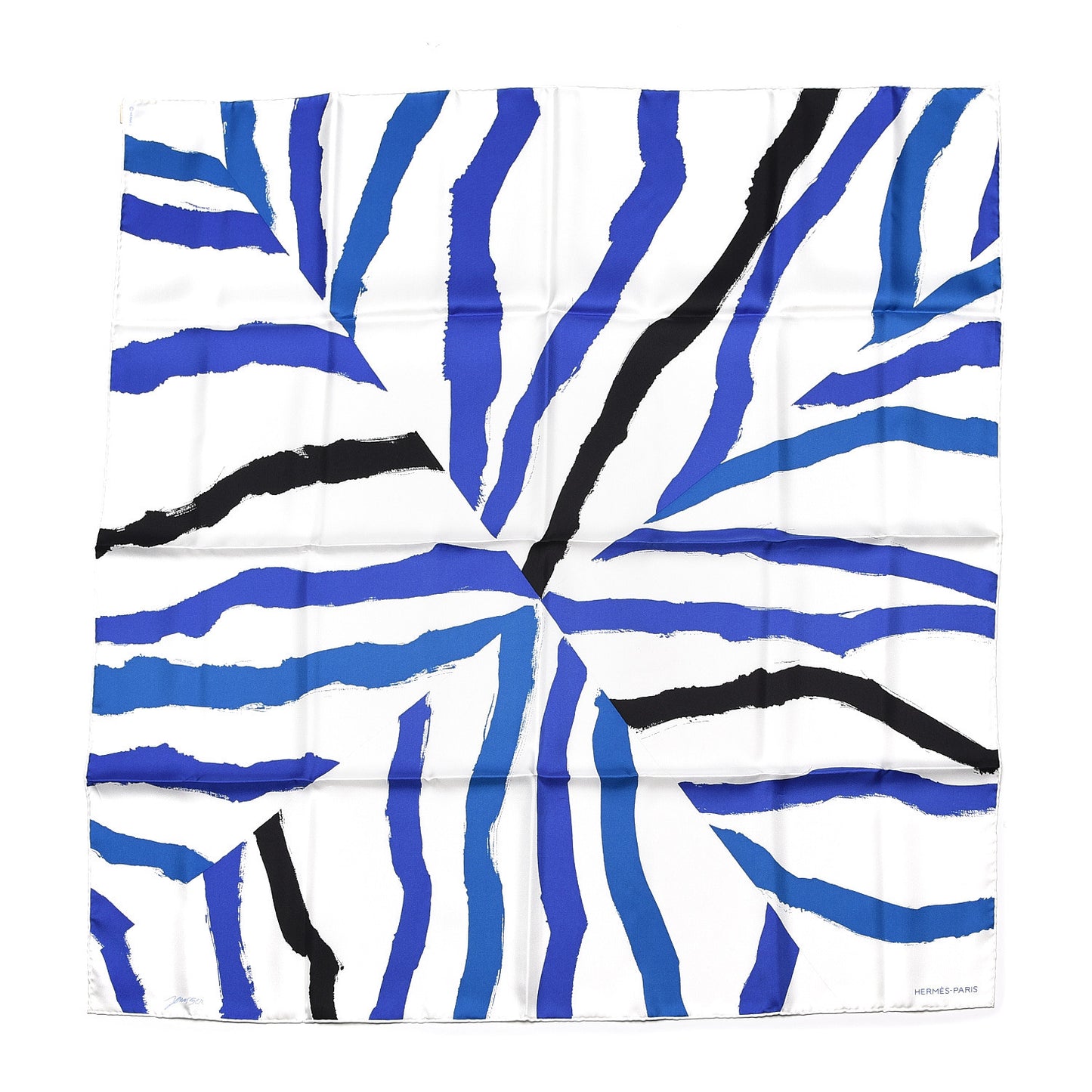 Silk Rosace De Janos Ber Scarf 90 Bleu White Black