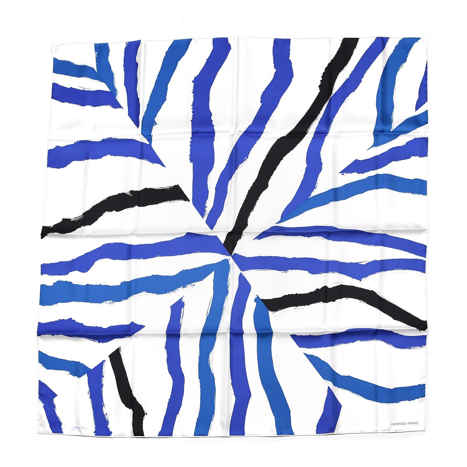 Hermes Silk Rosace De Janos Ber Scarf 90 Bleu White Black 1 of 6