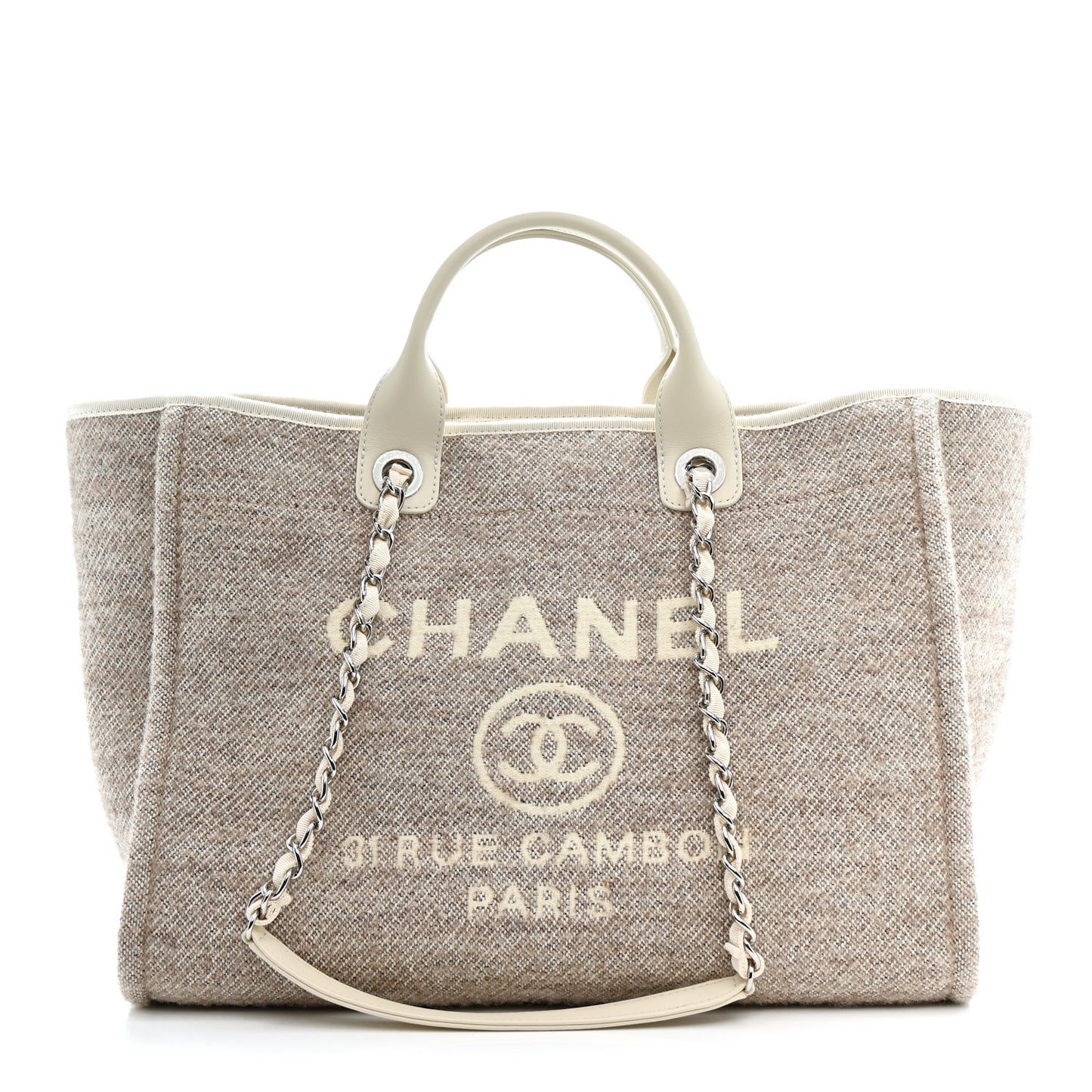 Mixed Fibers Calfskin Medium Deauville Tote Light Grey