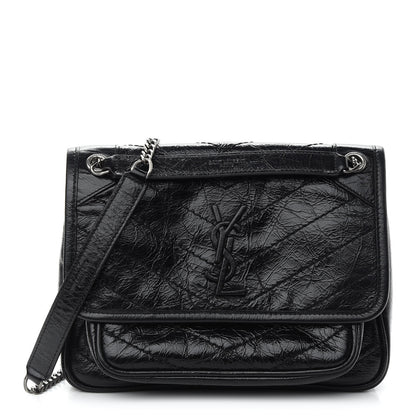 Saint Laurent Crinkled Calfskin Matelasse Monogram Baby Niki Chain Satchel Black 1 of 8