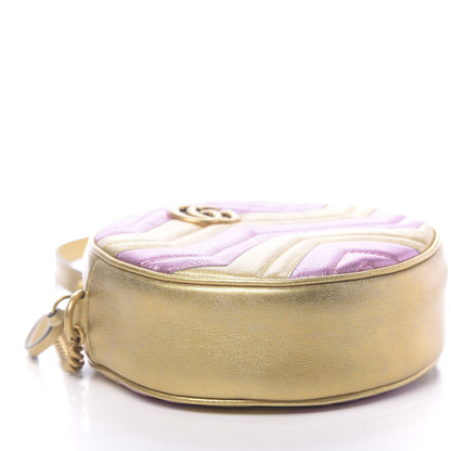 Gucci Metallic Calfskin Matelasse Mini GG Marmont Round Shoulder Bag Gold Pink 8 of 10