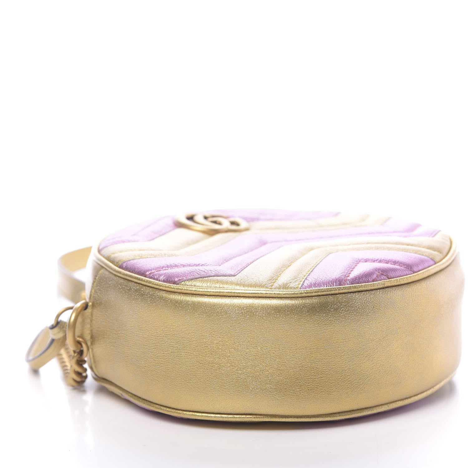 Gucci Metallic Calfskin Matelasse Mini GG Marmont Round Shoulder Bag Gold Pink 8 of 10