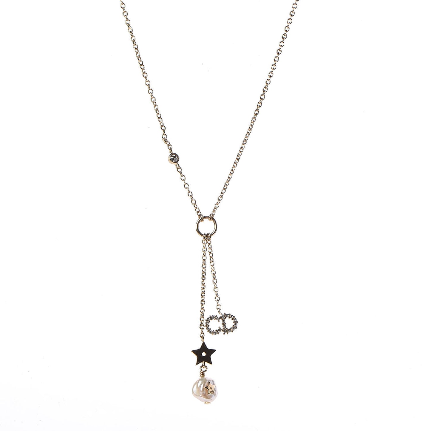 Crystal Pearl Shiny-D Tribal Long Necklace Gold
