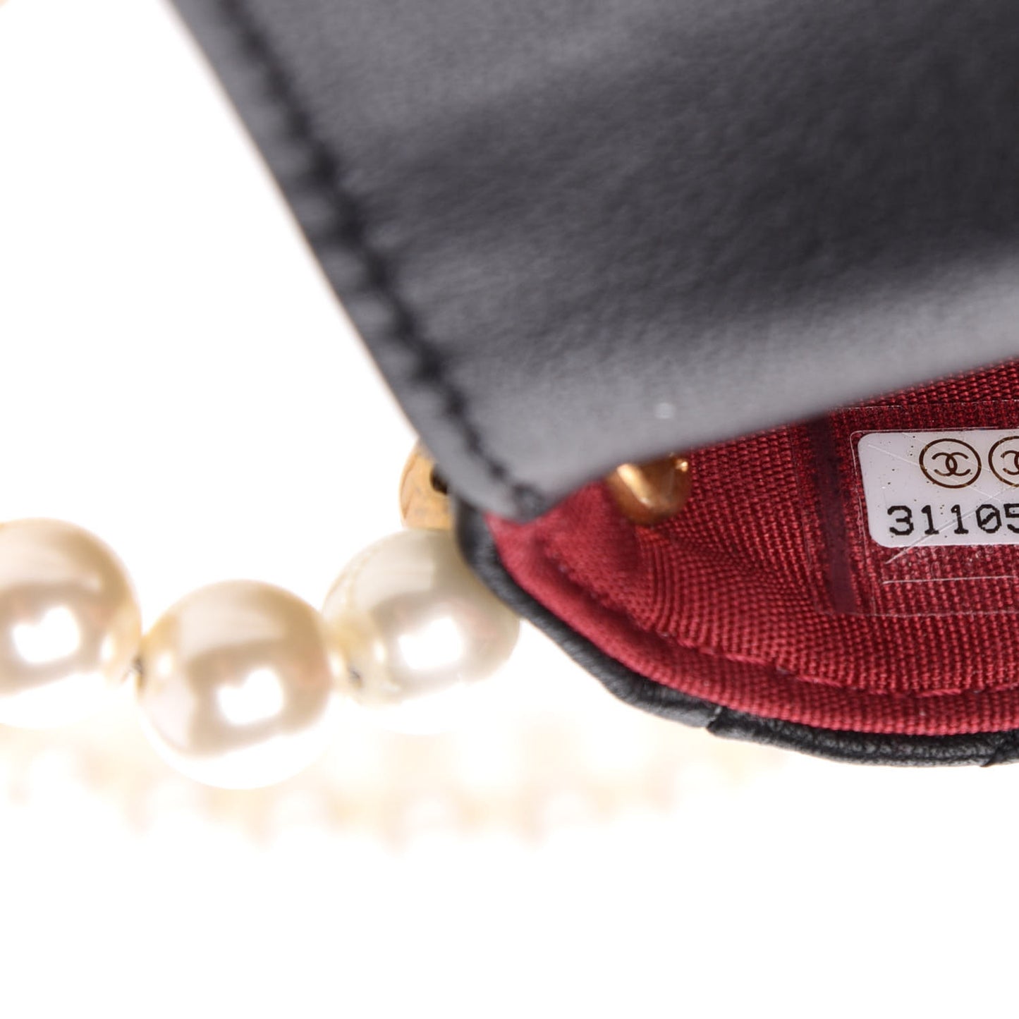 Calfskin Quilted About Pearls Card Holder Flap With Chain Black