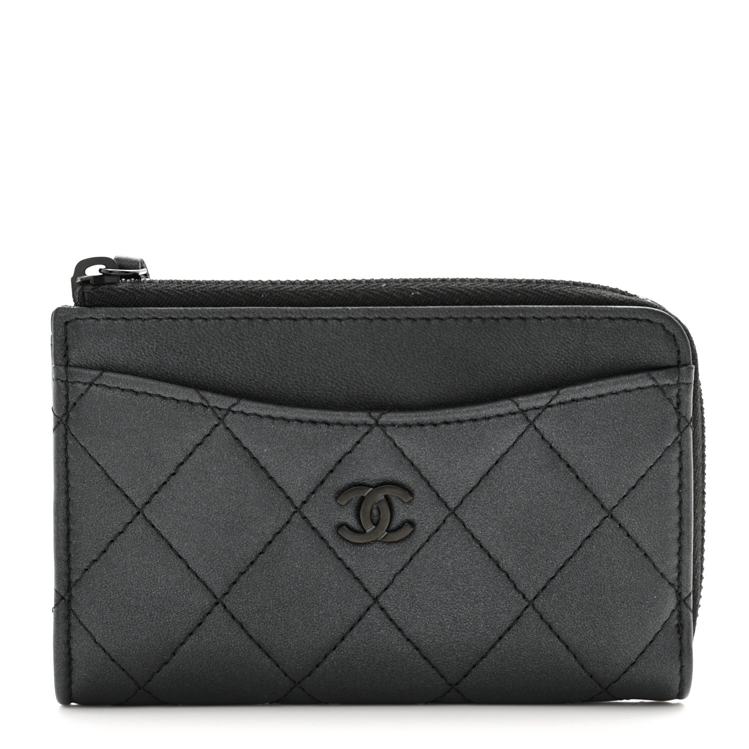 Chanel Pearly Lambskin Quilted Zip Card Holder So Black 1 of 7