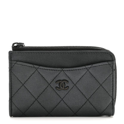 Chanel Pearly Lambskin Quilted Zip Card Holder So Black 1 of 7