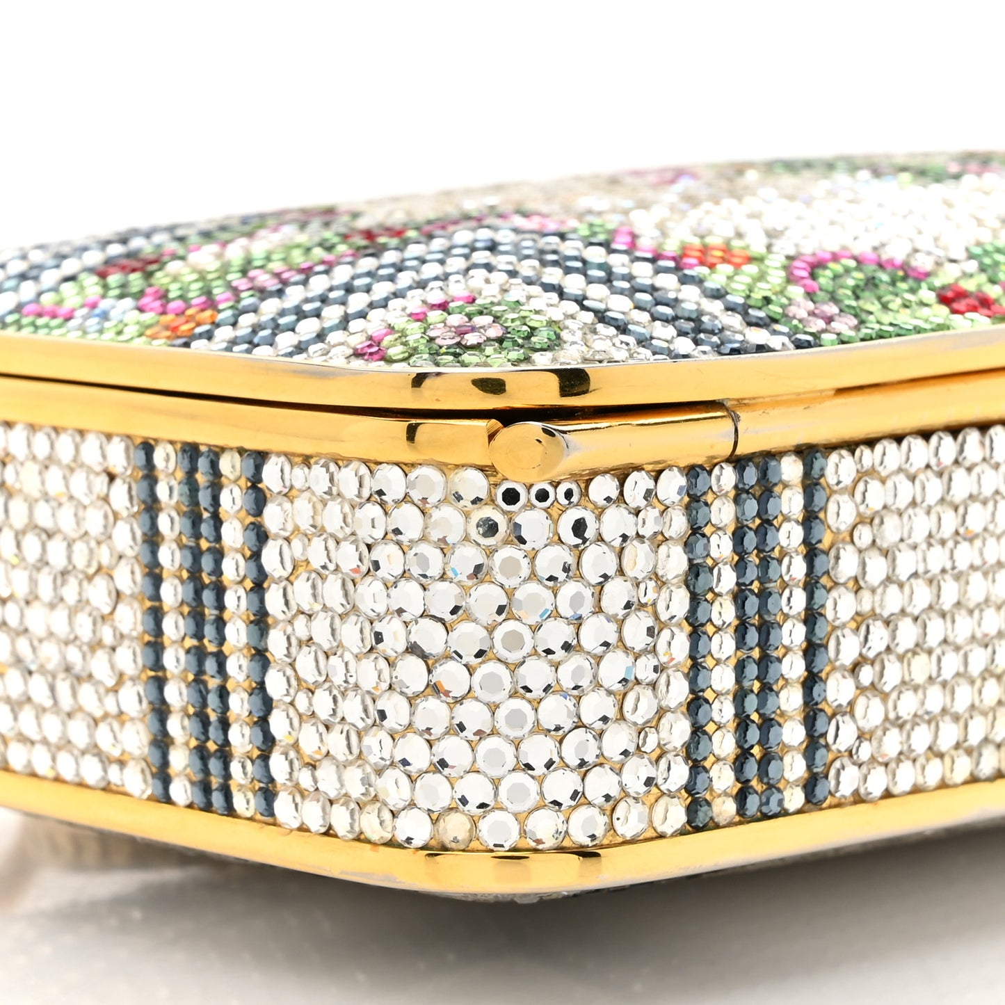 Crystal Flower Minaudiere Clutch Gold Multicolor