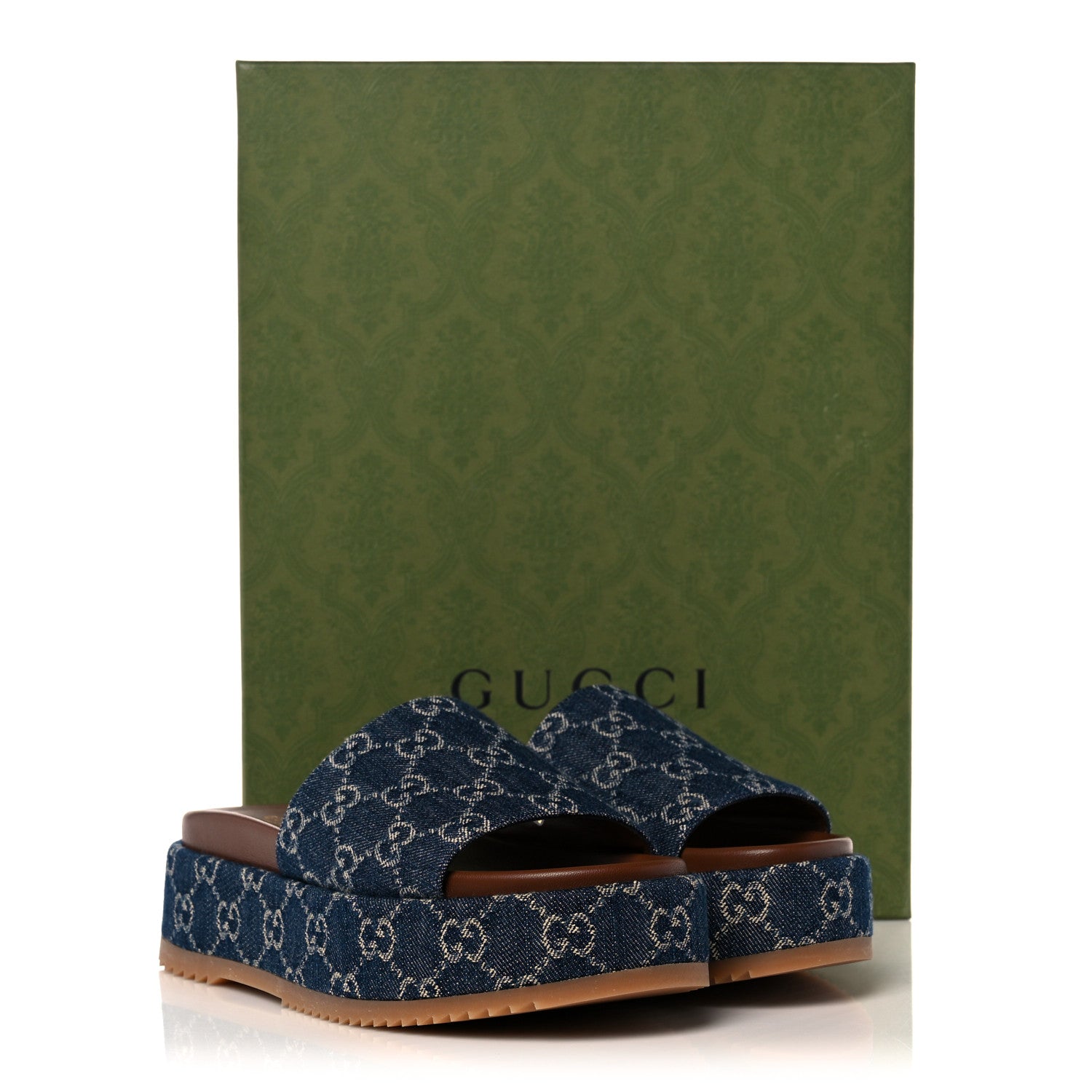 Gucci New Denim GG Monogram Angelina Platform 55mm Slide Sandals 38.5 Blue Tea 9 of 9