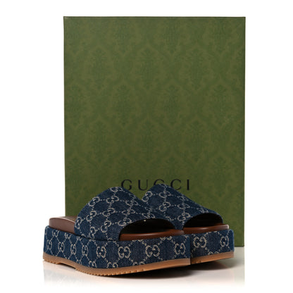 Gucci New Denim GG Monogram Angelina Platform 55mm Slide Sandals 38.5 Blue Tea 9 of 9