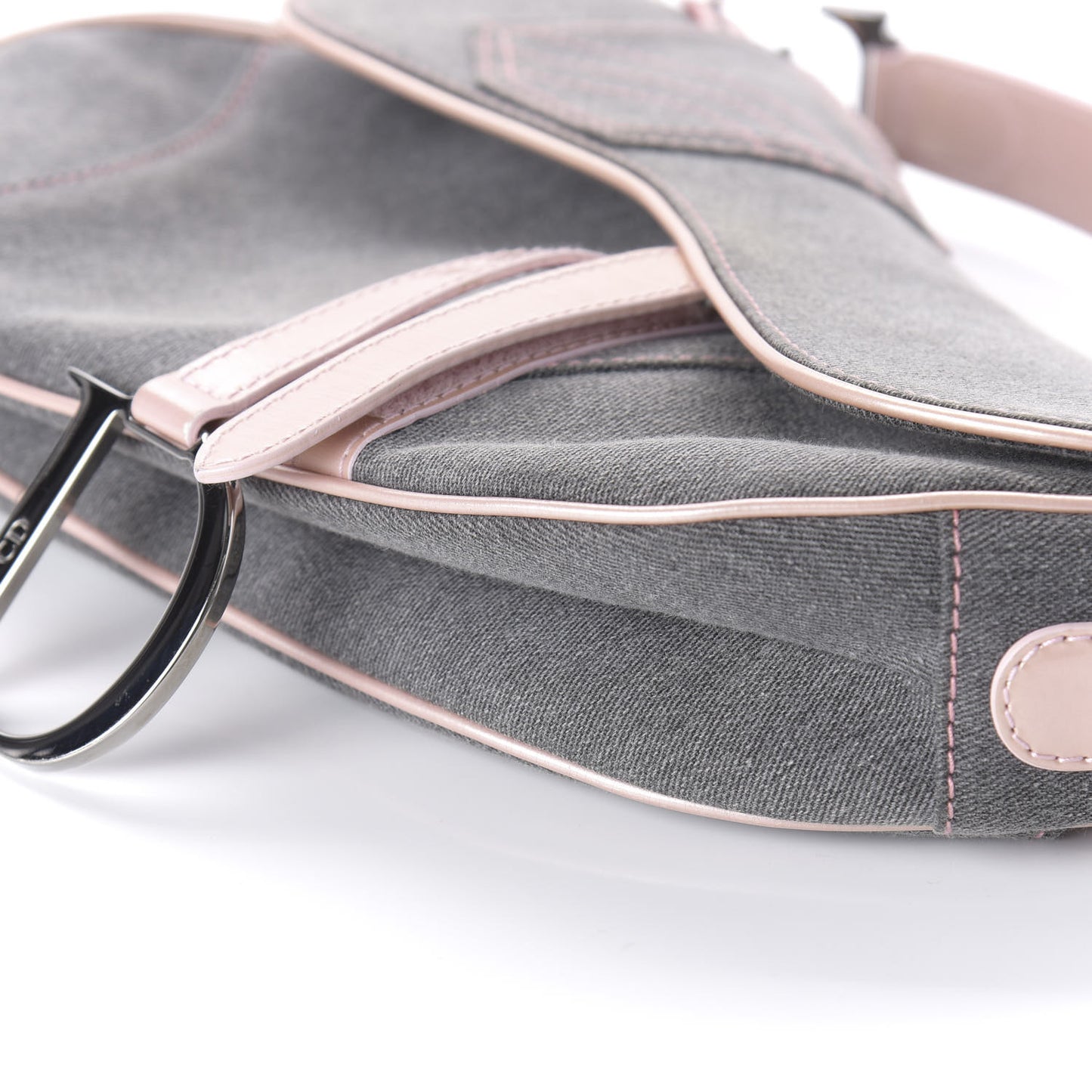 Patent Denim Jeans Saddle Bag Grey Pink