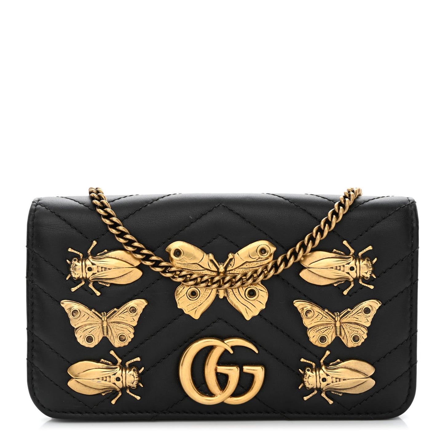 Calfskin Matelasse Mini Animal Studs GG Marmont Bag Black