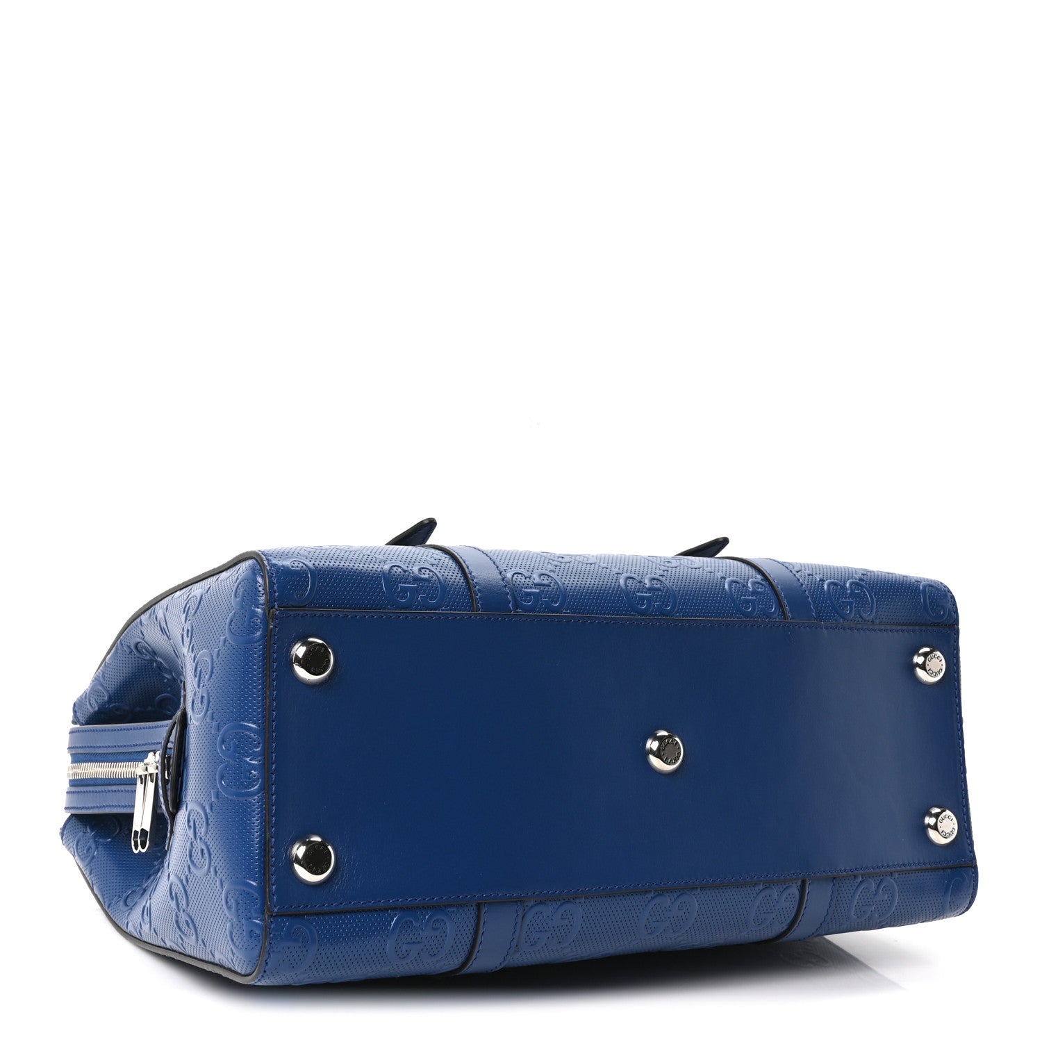 Gucci Calfskin GG Tennis Embossed Tote Bag Intense Metal Blue 4 of 10