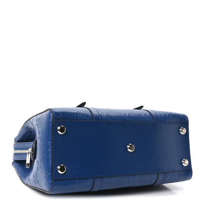 Gucci Calfskin GG Tennis Embossed Tote Bag Intense Metal Blue 4 of 10