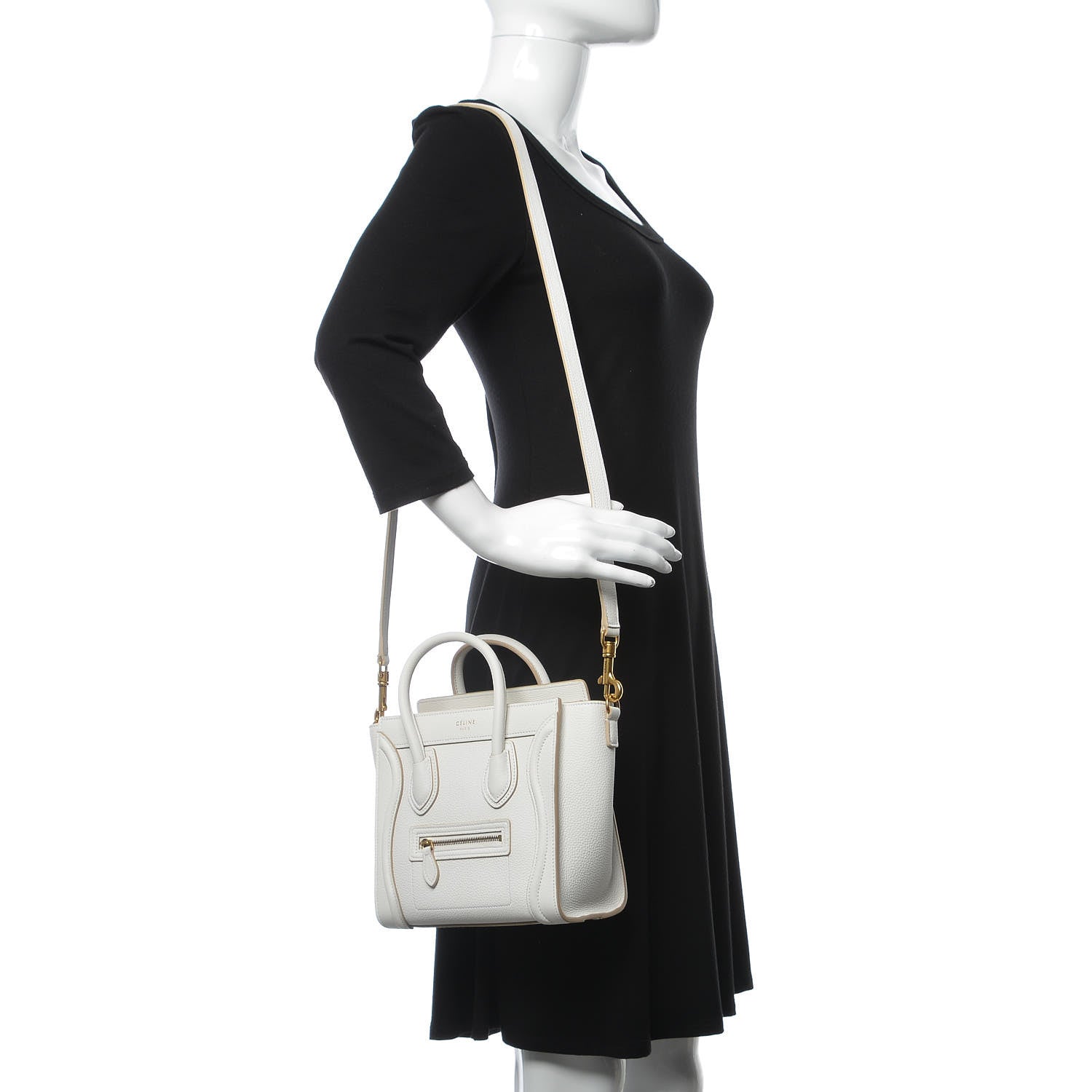 Celine Drummed Calfskin Nano Luggage White 2 of 10