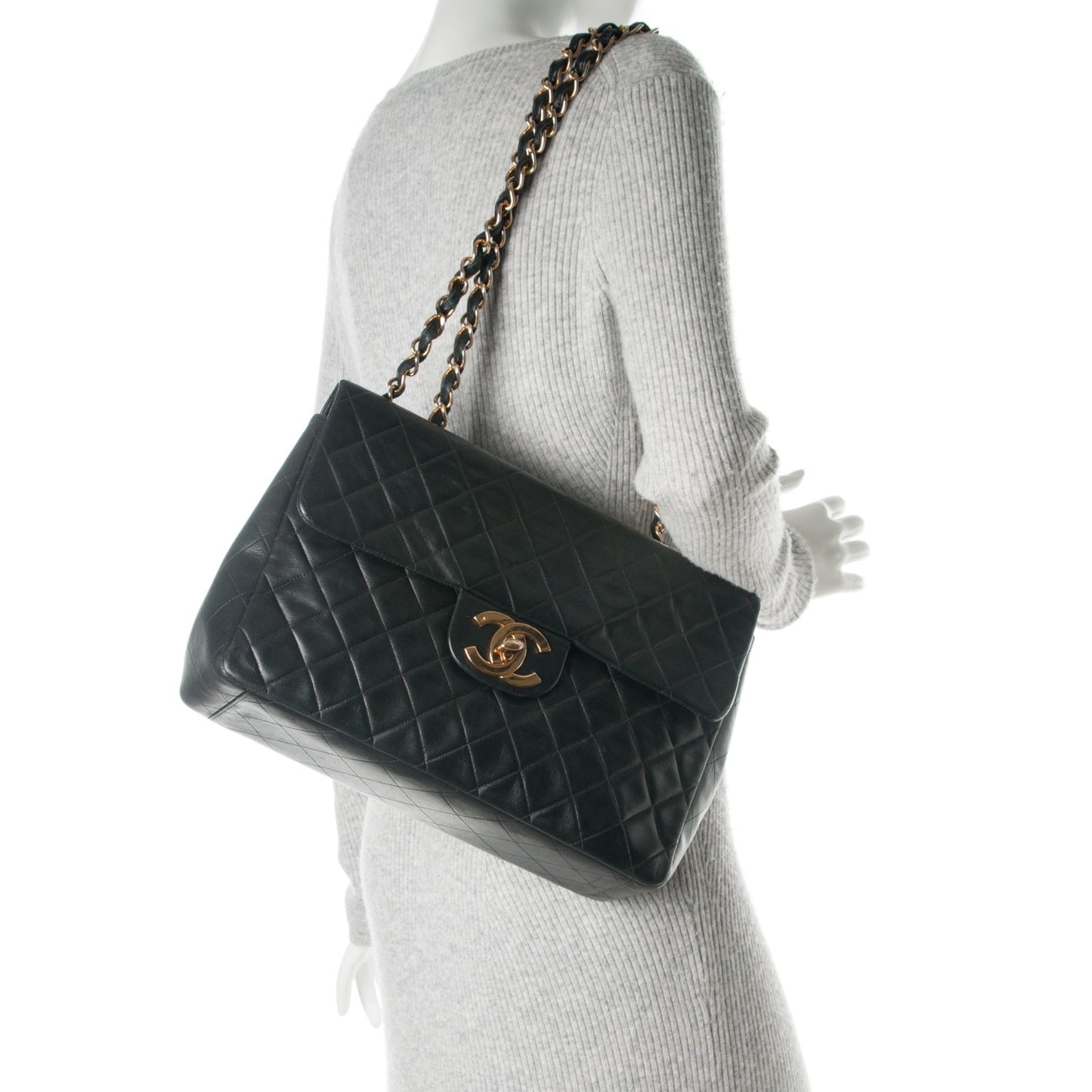 Lambskin Quilted XL Jumbo Single Flap Black