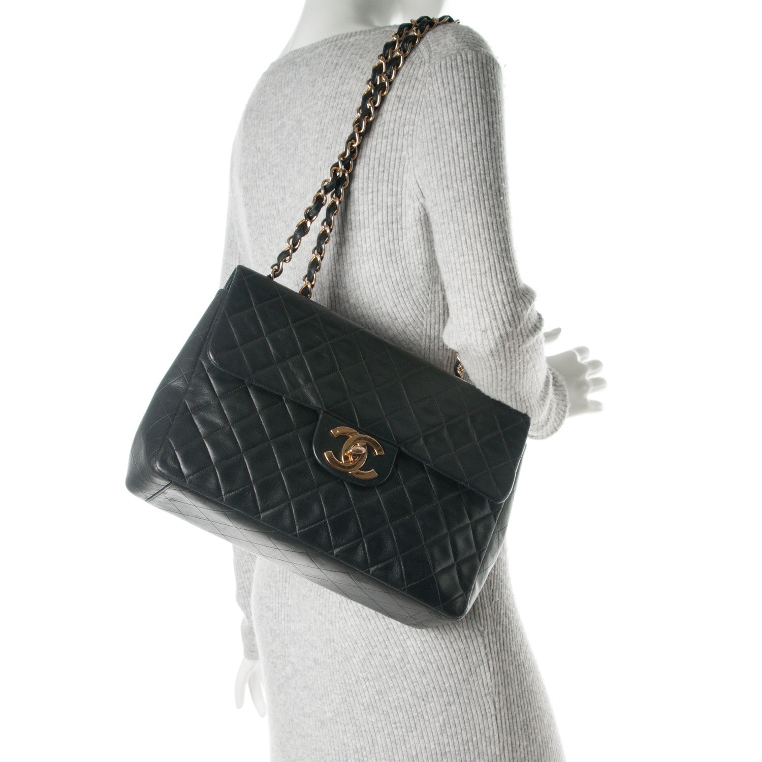 Chanel Lambskin Quilted XL Jumbo Single Flap Black 2 of 9
