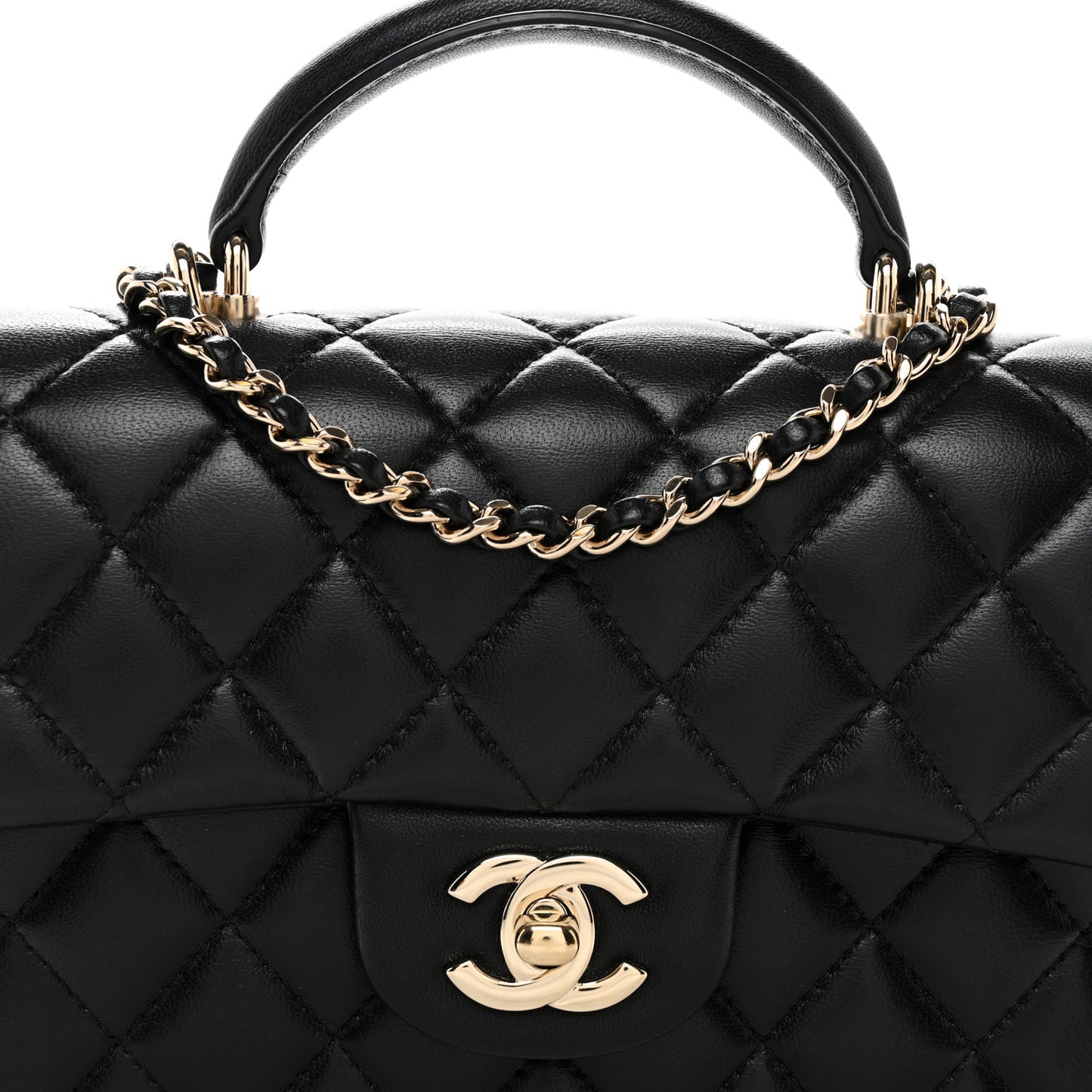 Lambskin Quilted Mini Top Handle Rectangular Flap Black