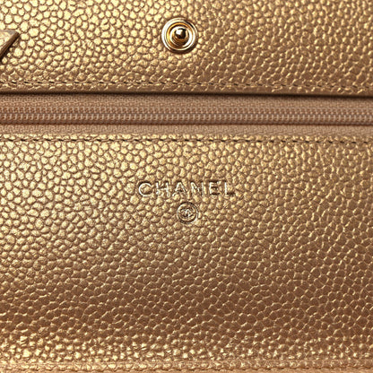 Chanel Pearly Caviar Quilted Wallet On Chain WOC Gold 6 of 9