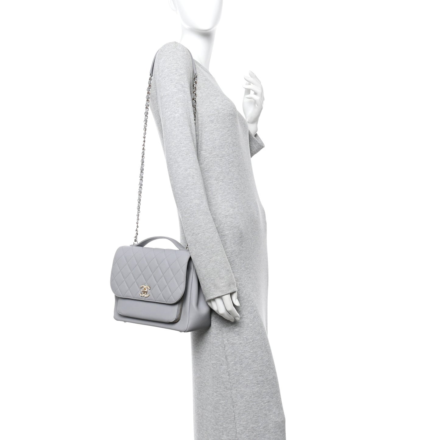Caviar Quilted Large Business Affinity Flap Grey