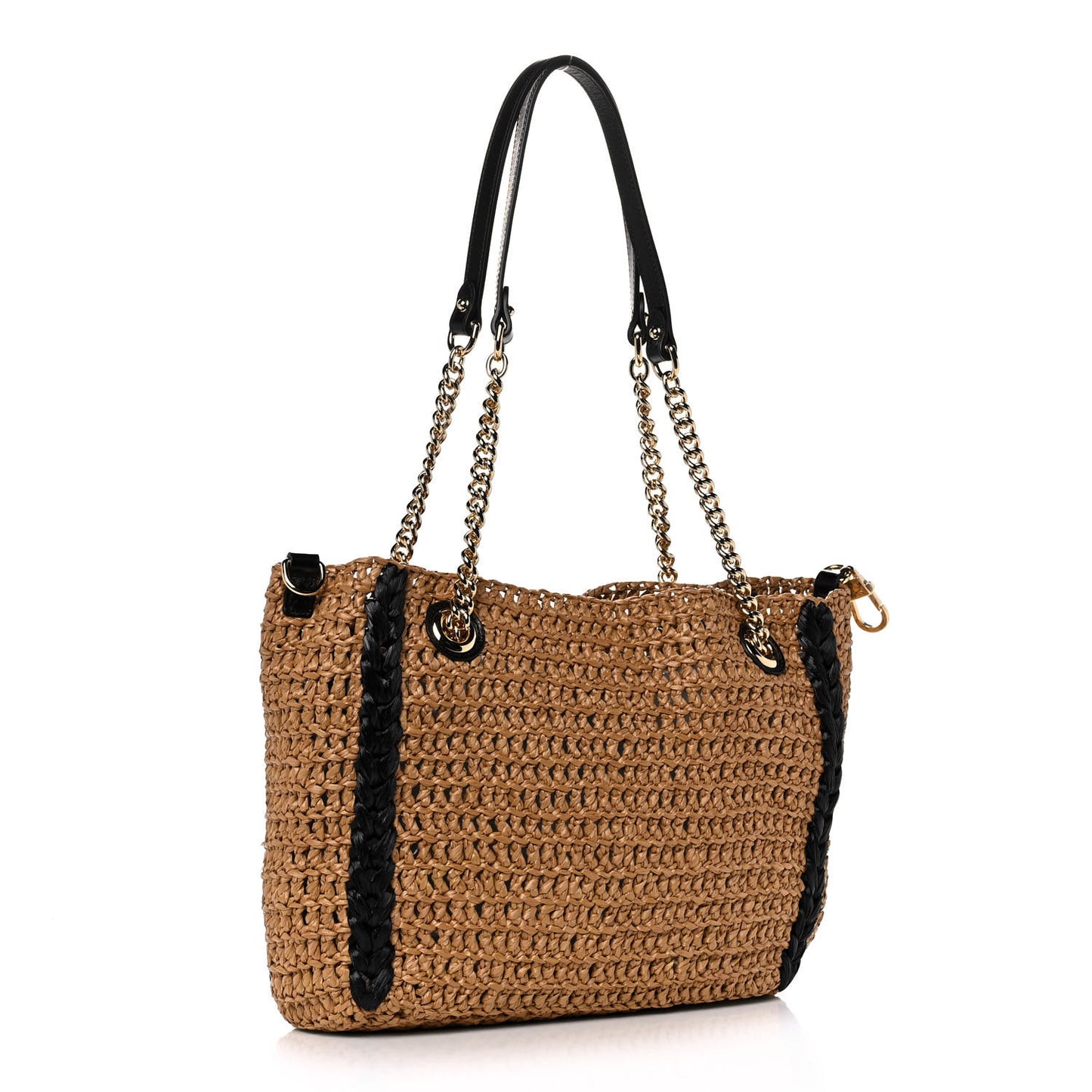 Raffia Effect Medium GG Marmont Shoulder Tote Bag Natural Black