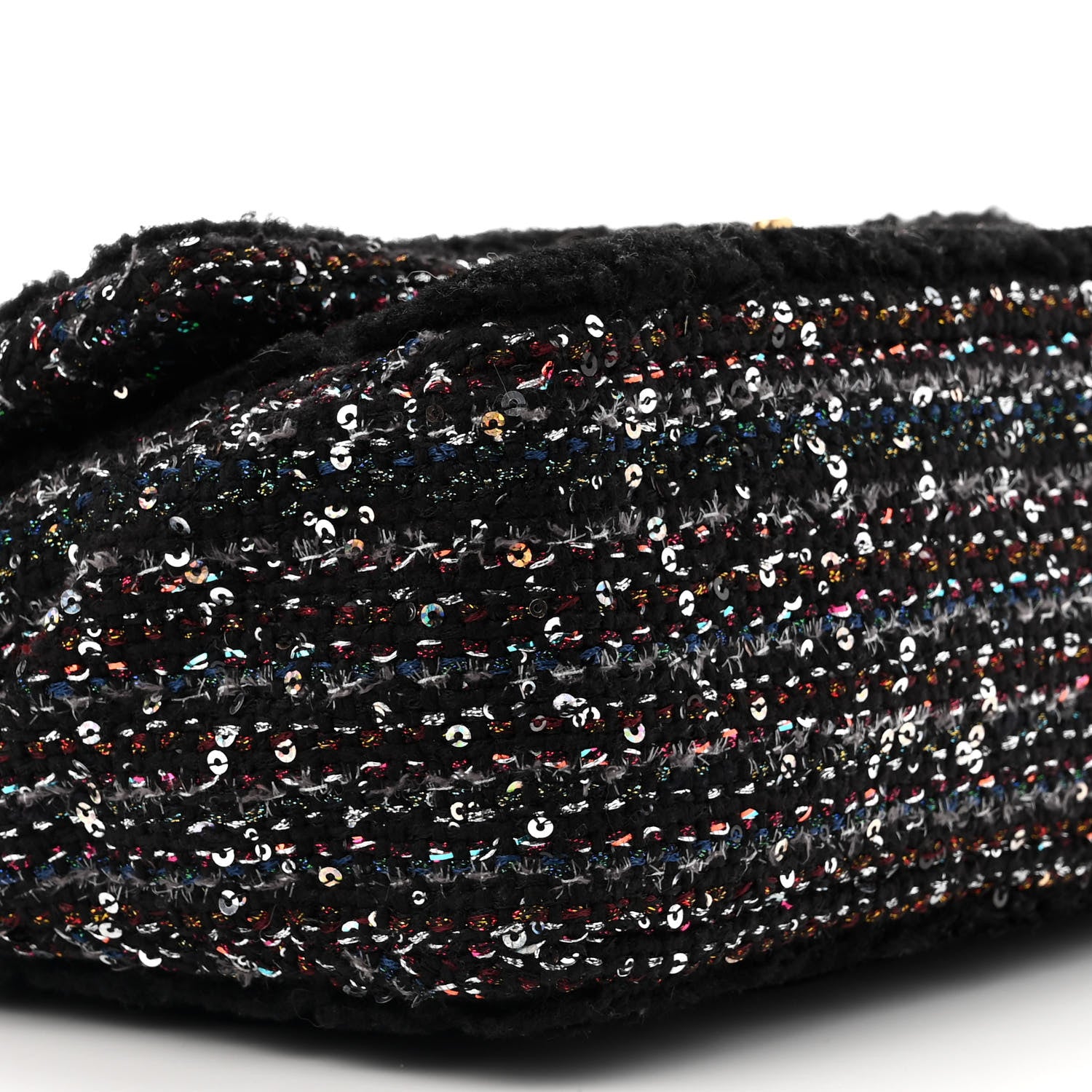 Chanel Shearling Sequin Tweed Quilted Jumbo Flap Black 9 of 14