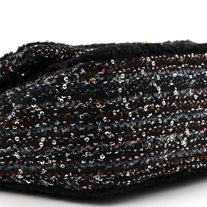 Chanel Shearling Sequin Tweed Quilted Jumbo Flap Black 9 of 14