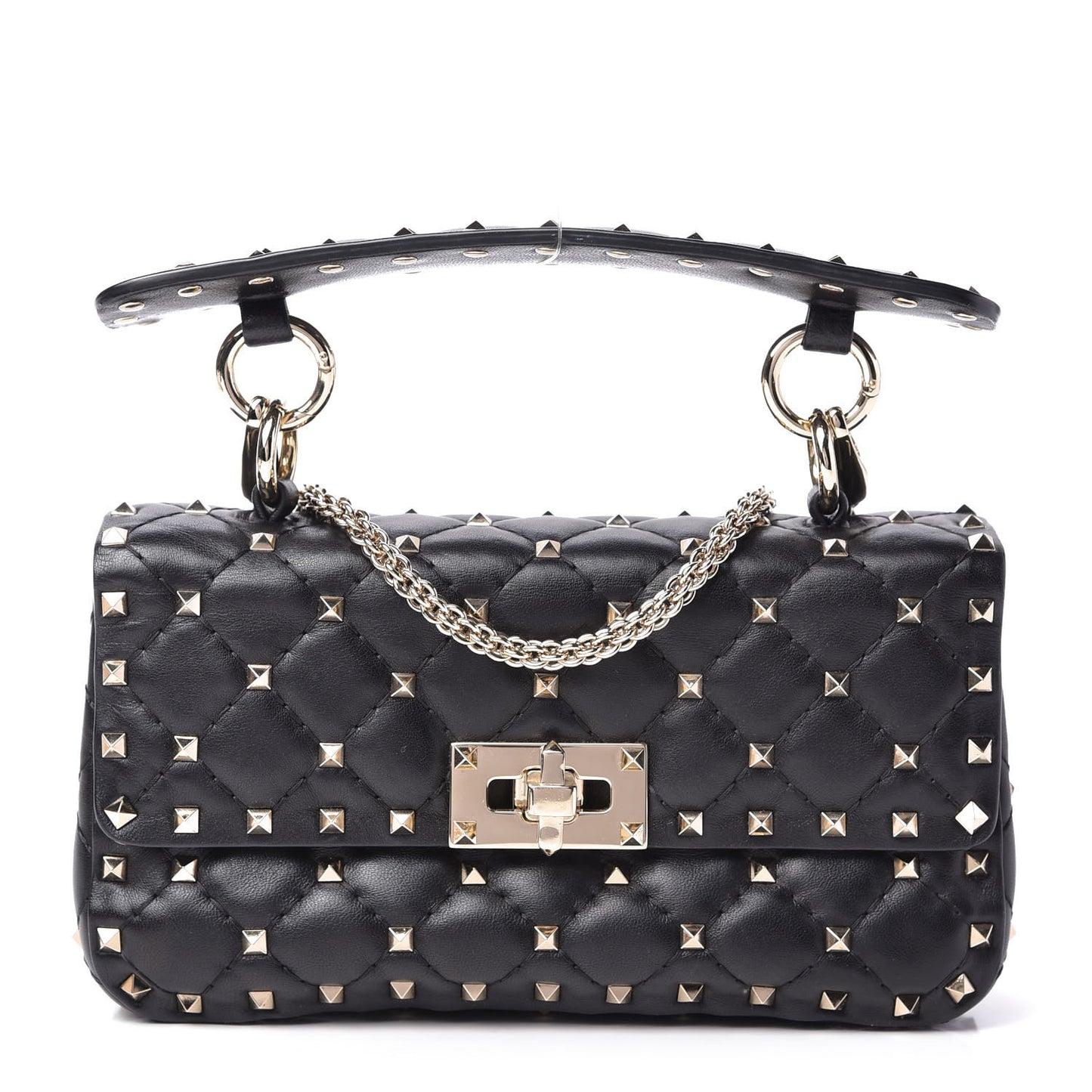 Lambskin Small Rockstud Spike Shoulder Bag Black