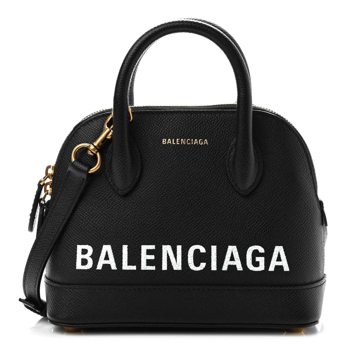 Signature Grained Calfskin XXS Ville Top Handle Bag Black White