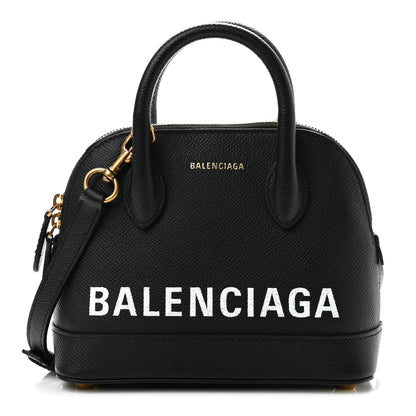 Balenciaga Signature Grained Calfskin XXS Ville Top Handle Bag Black White 1 of 12