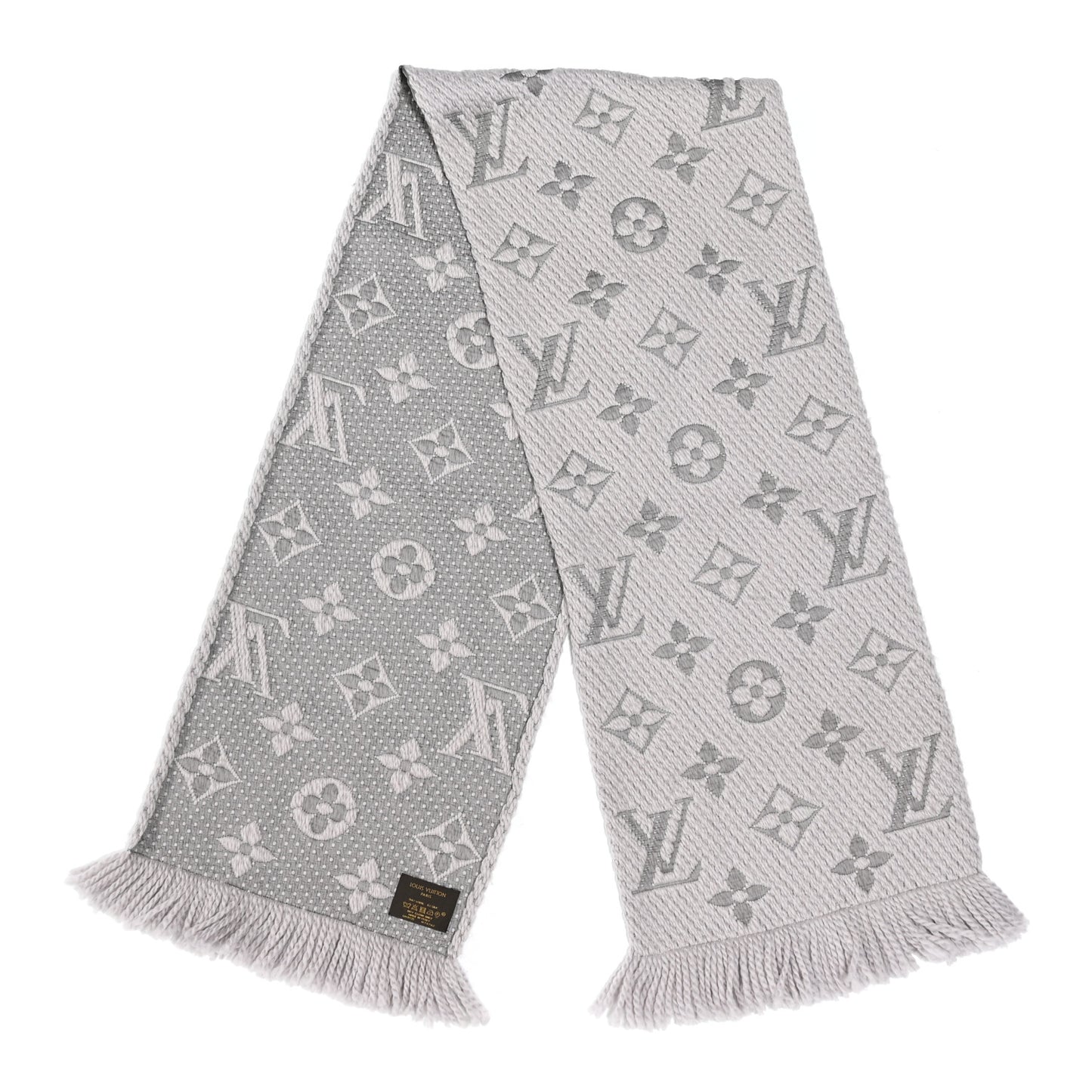 Wool Silk Logomania Scarf Pearl Grey