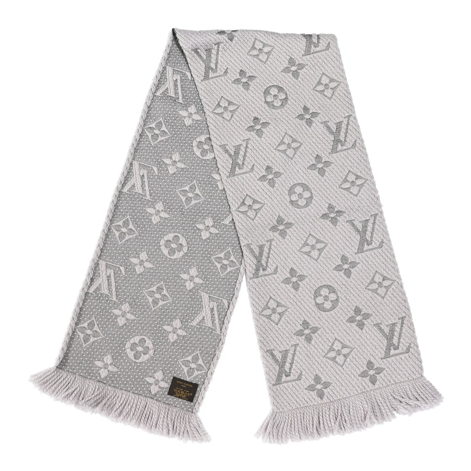 Louis Vuitton Wool Silk Logomania Scarf Pearl Grey 2 of 3