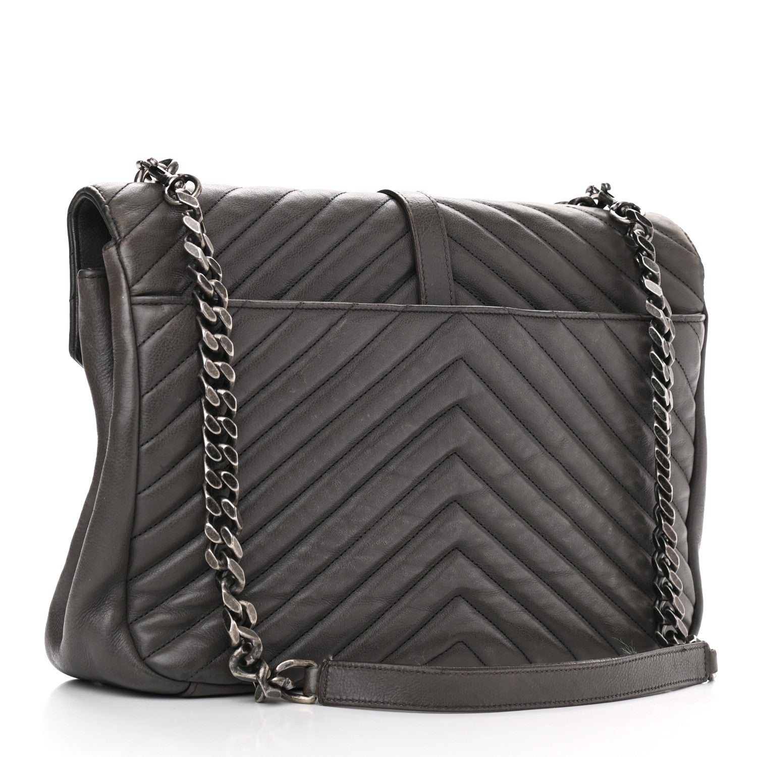Saint Laurent Sheepskin Matelasse Chevron Monogram Large College Satchel Dark Anthracite 3 of 15
