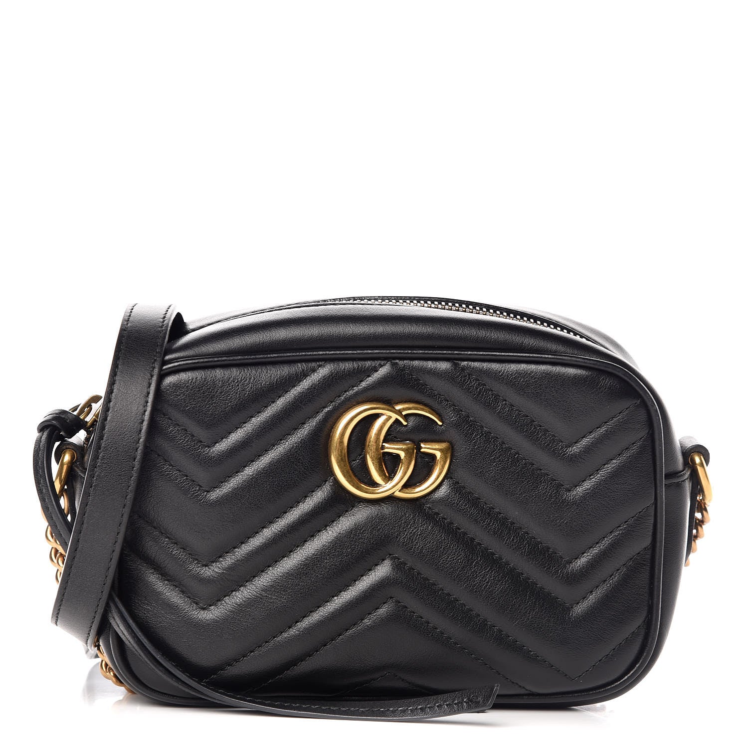 Gucci Calfskin Matelasse Mini GG Marmont Chain Shoulder Bag Black 1 of 12