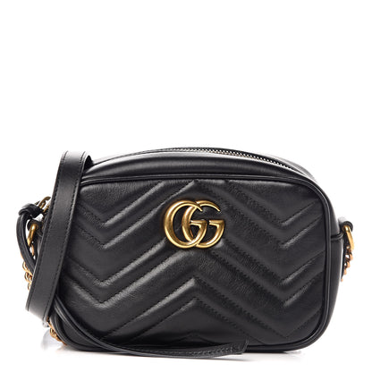 Gucci Calfskin Matelasse Mini GG Marmont Chain Shoulder Bag Black 1 of 12
