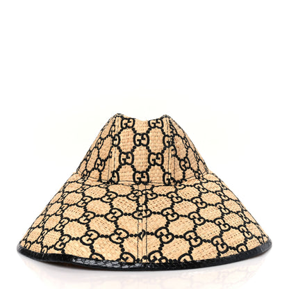 Gucci Raffia Elaphe GG Monogram Embroidered Wide Brim Hat Medium Ivory Black 4 of 9