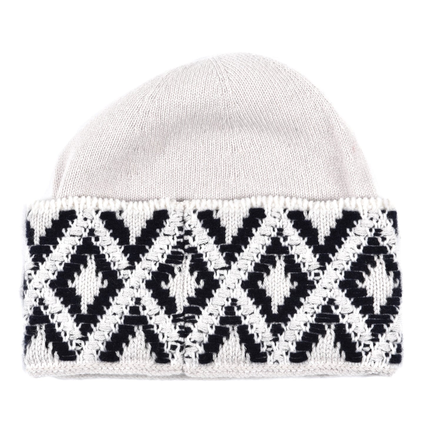 Cashmere Blend CC Beanie Hat With Gloves Set White Navy Blue