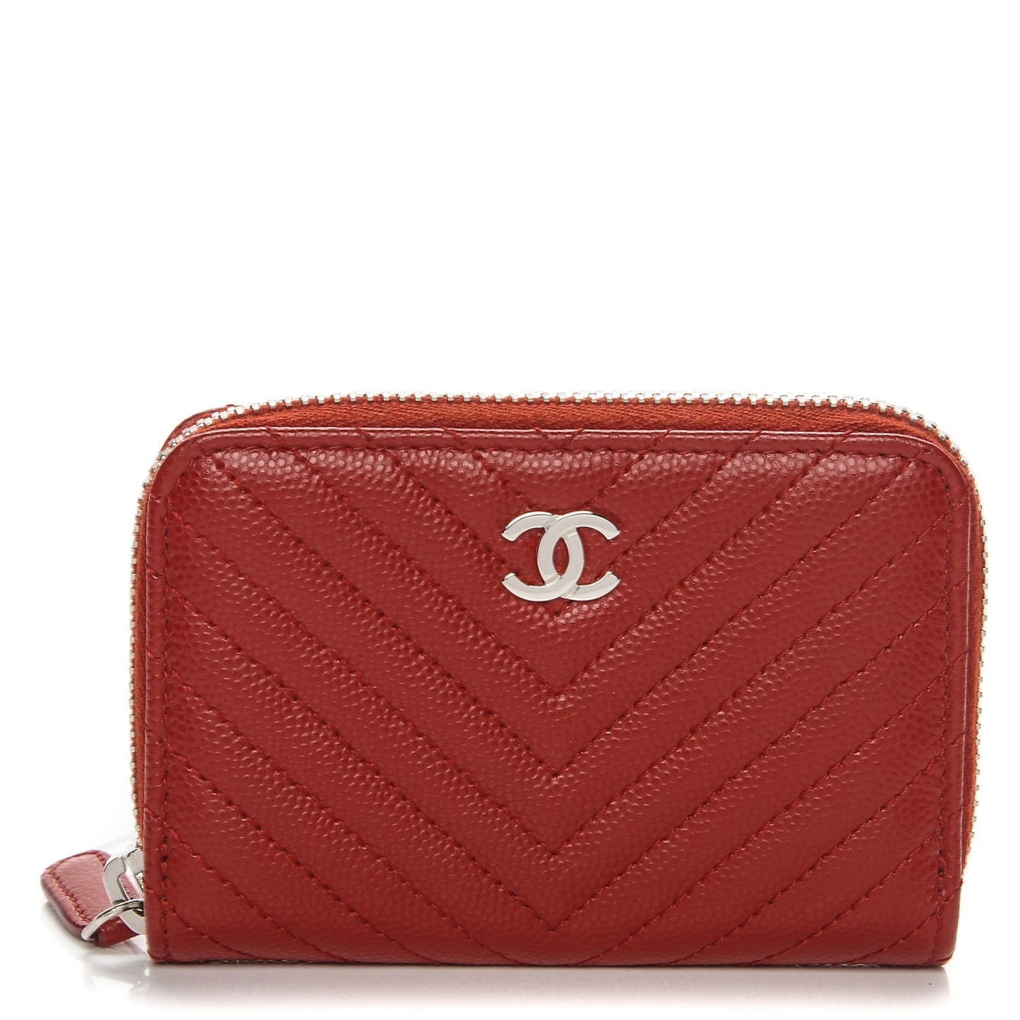 Caviar Chevron Quilted Zip Around Coin Purse Red