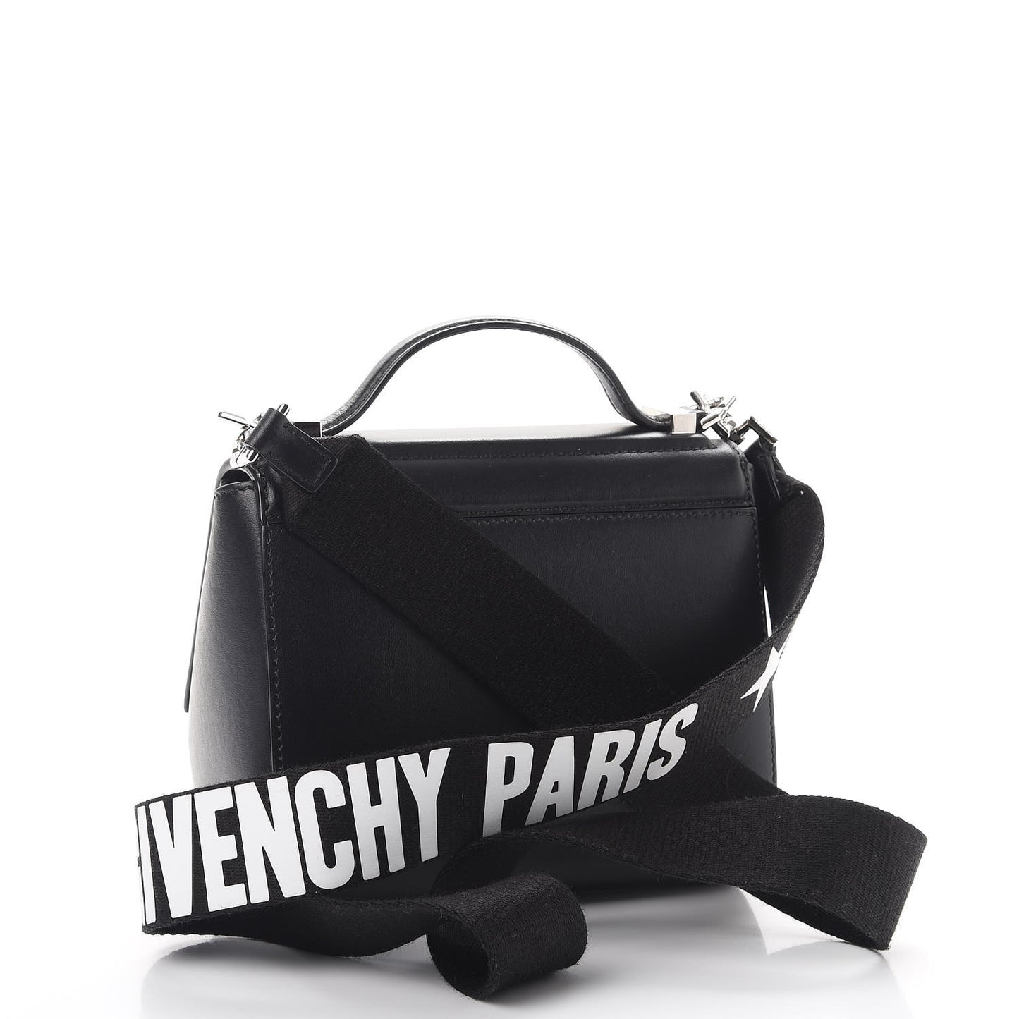 Calfskin Mini Pandora Box Logo Strap Crossbody Bag Black