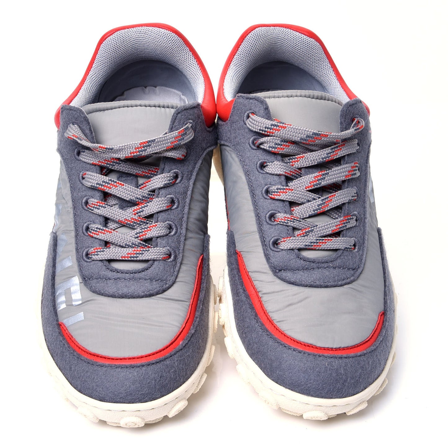 Wool Nylon Lambskin Suede Calfskin Womens Logo Sneakers 36.5 Grey Orange