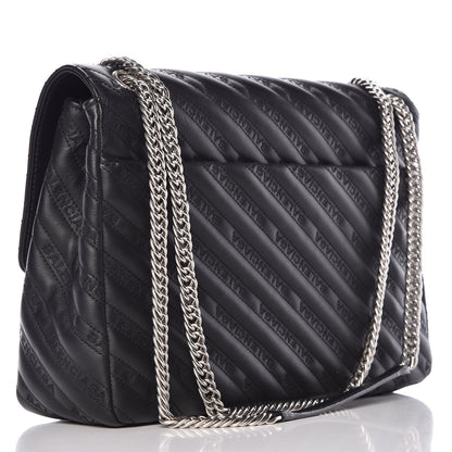 Balenciaga Calfskin Logo Matelasse Large BB Flap Chain Shoulder Bag Black 3 of 11