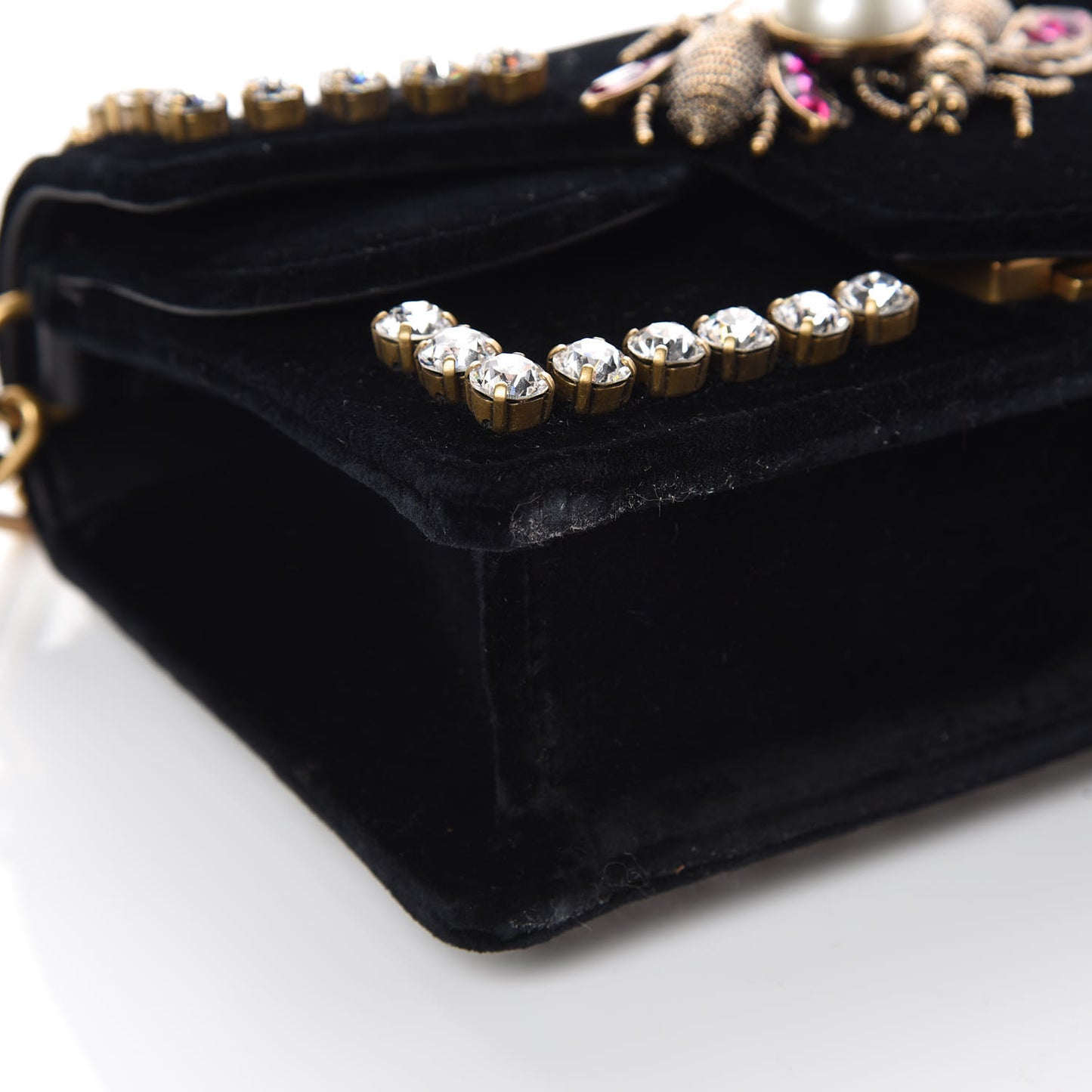 Velvet Crystal Mini Bee Broadway Shoulder Bag Black