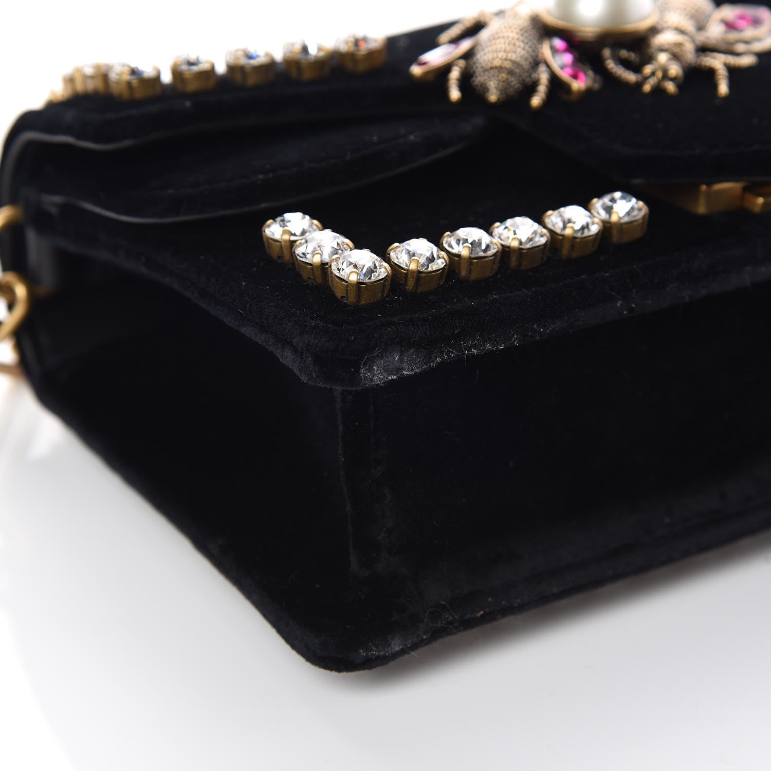 Gucci Velvet Crystal Mini Bee Broadway Shoulder Bag Black 11 of 14