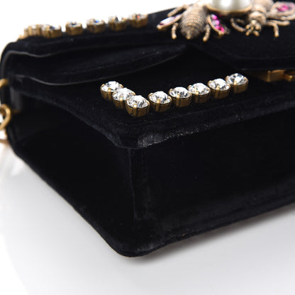 Gucci Velvet Crystal Mini Bee Broadway Shoulder Bag Black 11 of 14