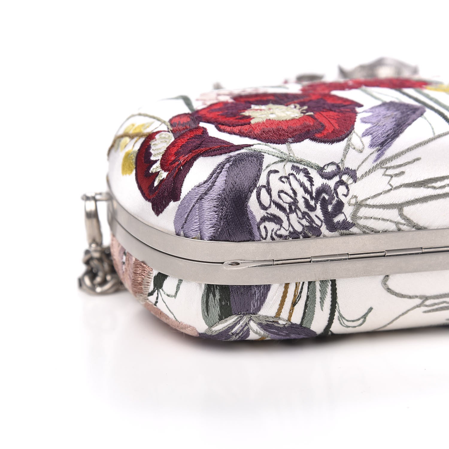 Alexander McQueen Satin Embroidered Flower Butterfly Knuckle Duster Box Clutch White Multicolor 8 of 12