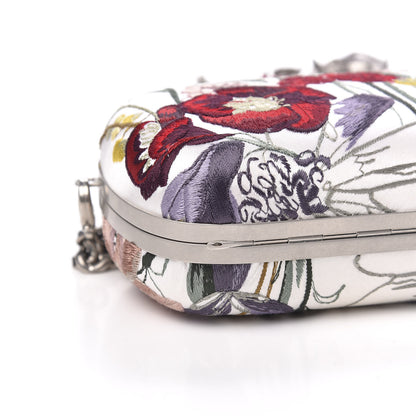 Alexander McQueen Satin Embroidered Flower Butterfly Knuckle Duster Box Clutch White Multicolor 8 of 12